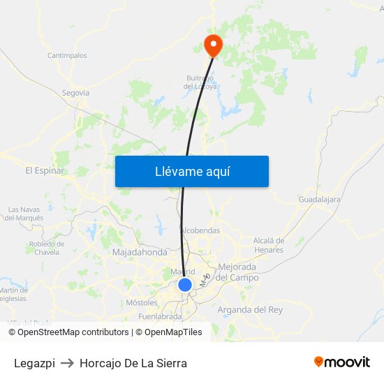 Legazpi to Horcajo De La Sierra map