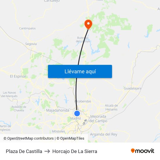 Plaza De Castilla to Horcajo De La Sierra map