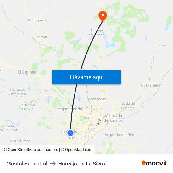 Móstoles Central to Horcajo De La Sierra map