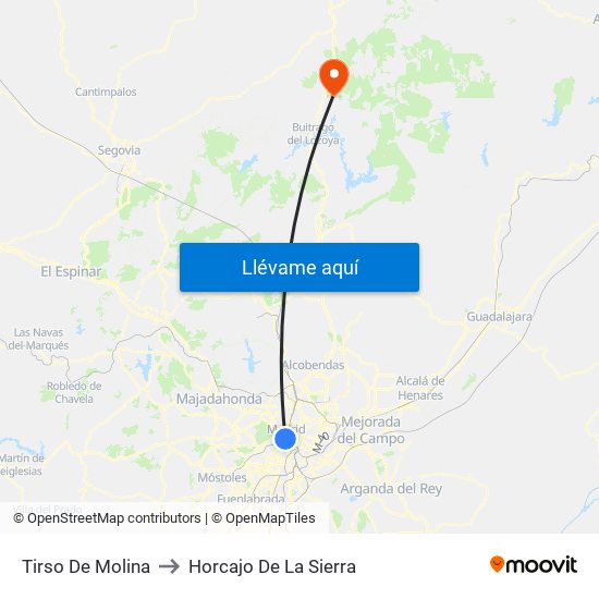 Tirso De Molina to Horcajo De La Sierra map
