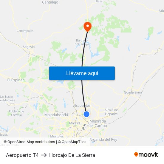 Aeropuerto T4 to Horcajo De La Sierra map