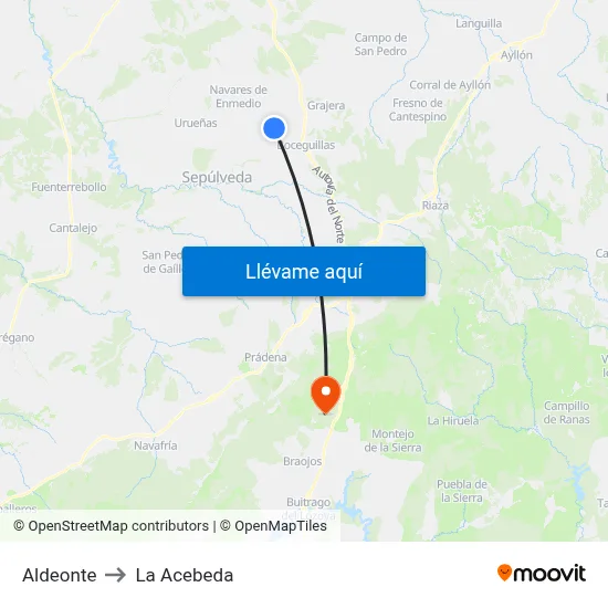 Aldeonte to La Acebeda map