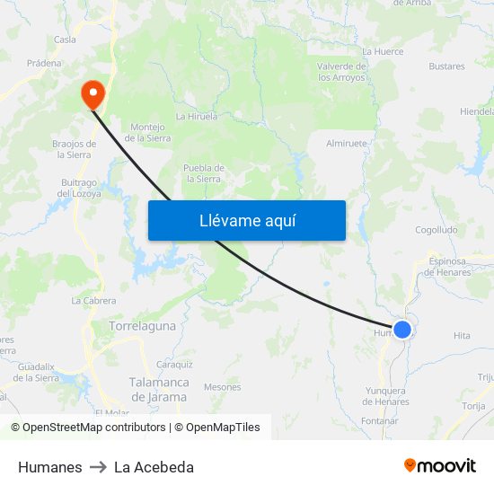Humanes to La Acebeda map