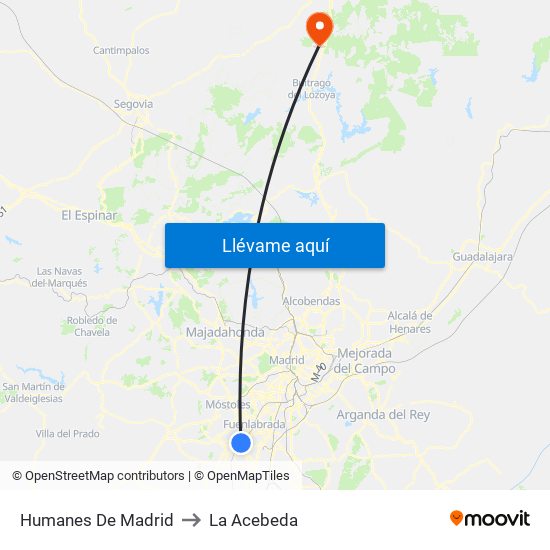 Humanes De Madrid to La Acebeda map