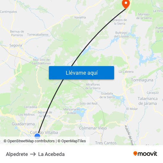 Alpedrete to La Acebeda map