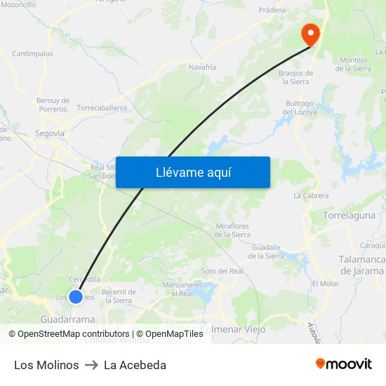 Los Molinos to La Acebeda map