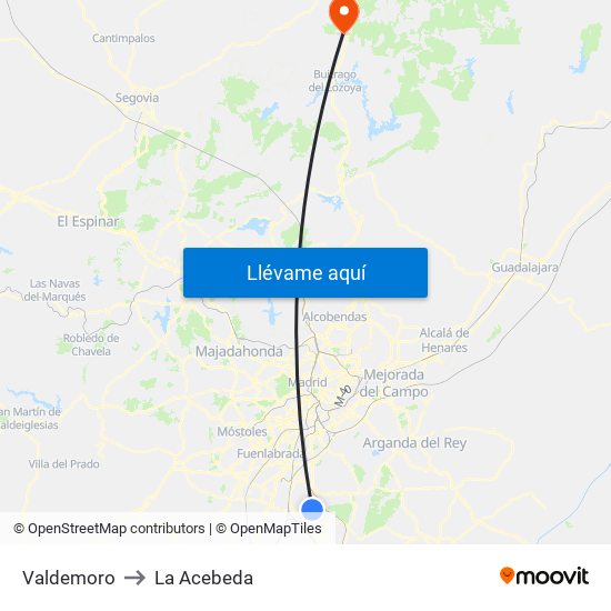 Valdemoro to La Acebeda map
