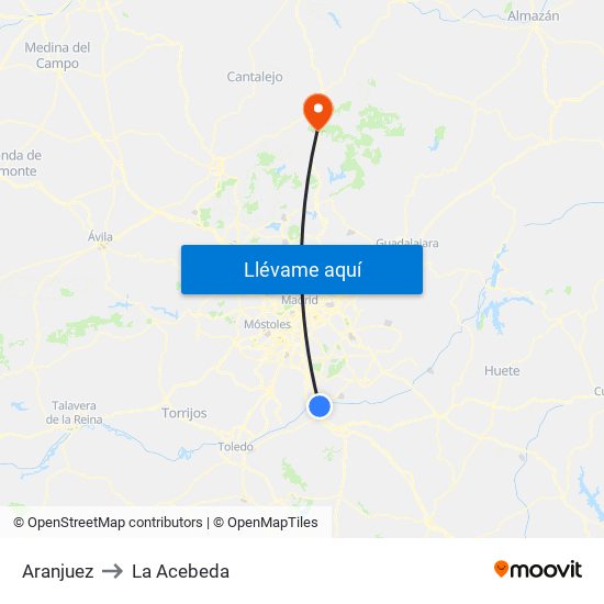 Aranjuez to La Acebeda map