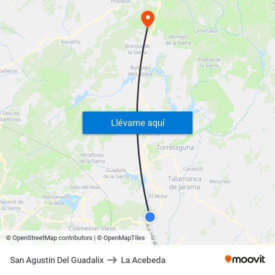 San Agustín Del Guadalix to La Acebeda map