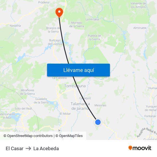 El Casar to La Acebeda map