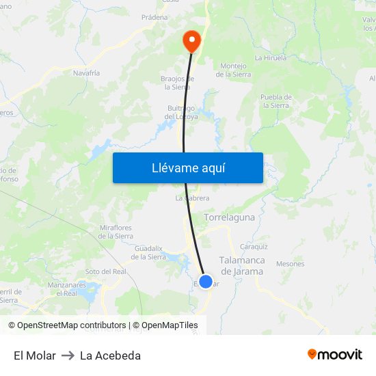 El Molar to La Acebeda map