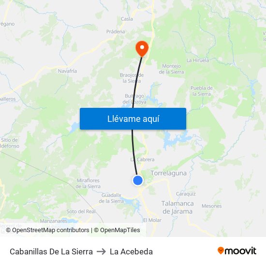 Cabanillas De La Sierra to La Acebeda map
