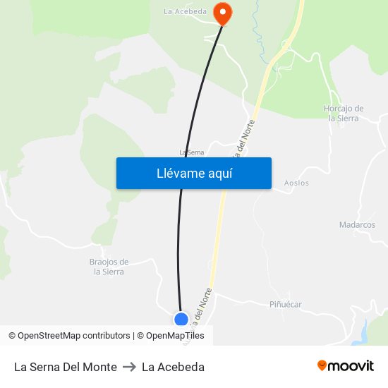 La Serna Del Monte to La Acebeda map