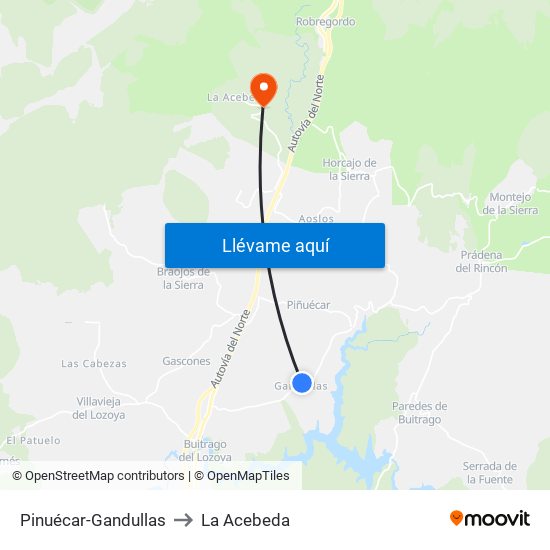 Pinuécar-Gandullas to La Acebeda map
