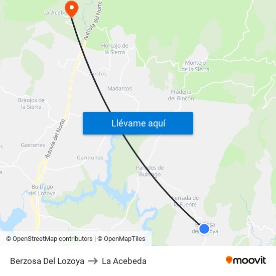 Berzosa Del Lozoya to La Acebeda map