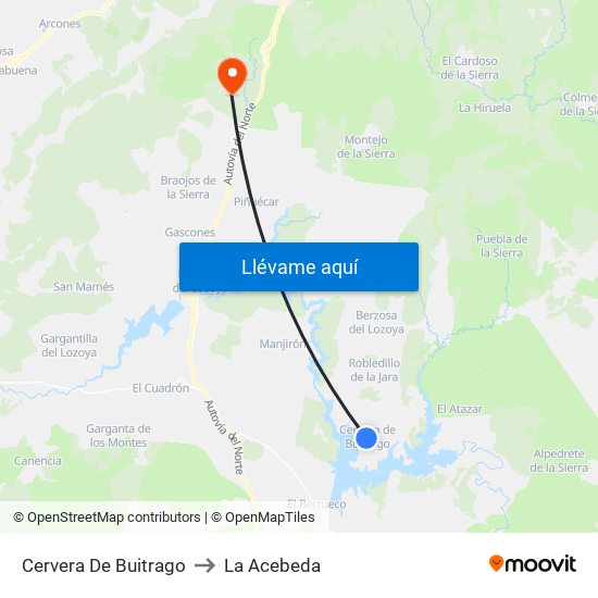 Cervera De Buitrago to La Acebeda map