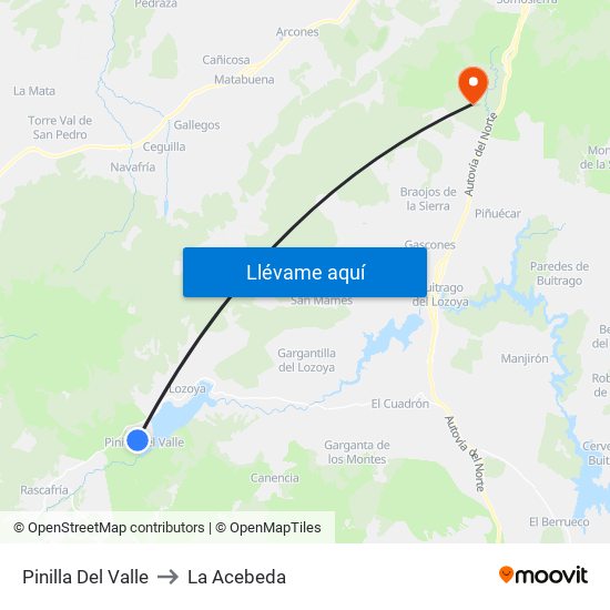 Pinilla Del Valle to La Acebeda map