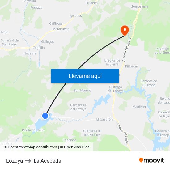 Lozoya to La Acebeda map