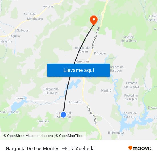 Garganta De Los Montes to La Acebeda map