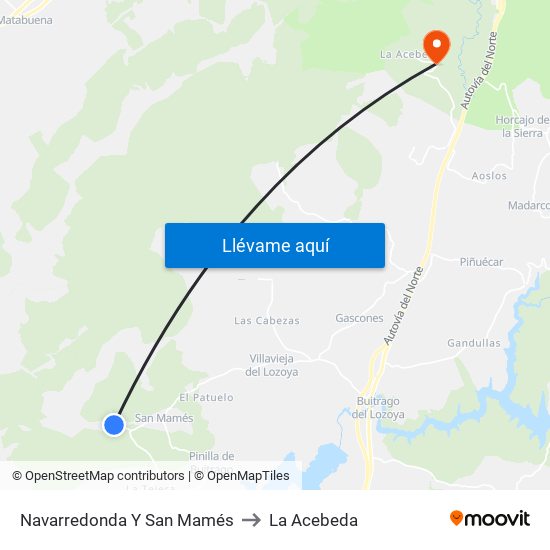 Navarredonda Y San Mamés to La Acebeda map
