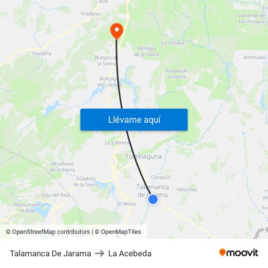Talamanca De Jarama to La Acebeda map