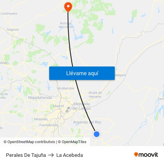 Perales De Tajuña to La Acebeda map