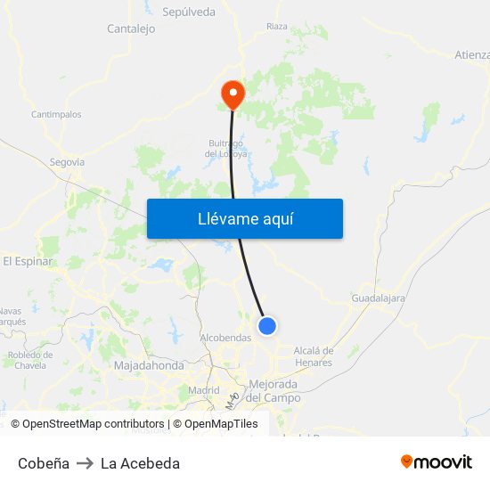 Cobeña to La Acebeda map