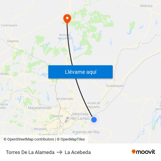 Torres De La Alameda to La Acebeda map