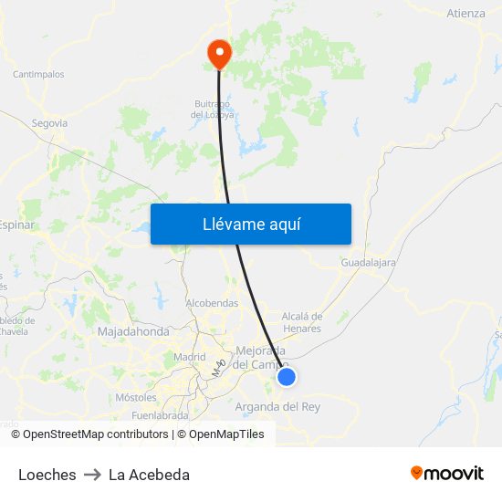Loeches to La Acebeda map