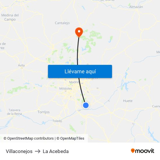 Villaconejos to La Acebeda map