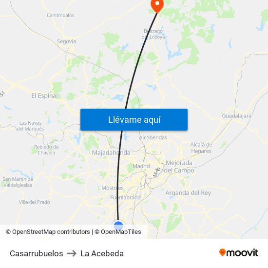 Casarrubuelos to La Acebeda map