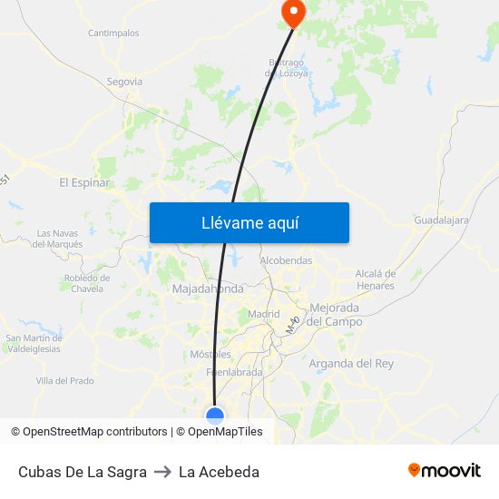 Cubas De La Sagra to La Acebeda map