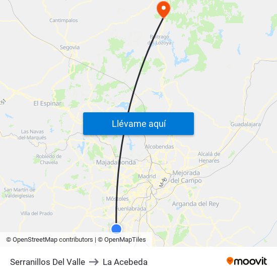 Serranillos Del Valle to La Acebeda map