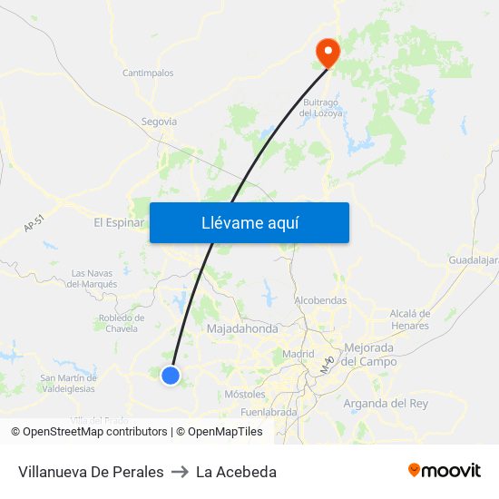 Villanueva De Perales to La Acebeda map