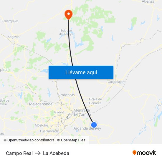 Campo Real to La Acebeda map