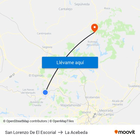 San Lorenzo De El Escorial to La Acebeda map