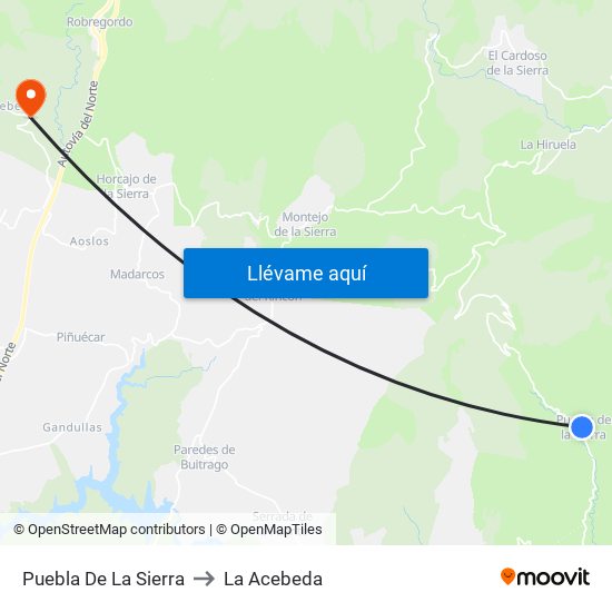 Puebla De La Sierra to La Acebeda map