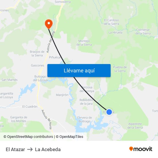 El Atazar to La Acebeda map