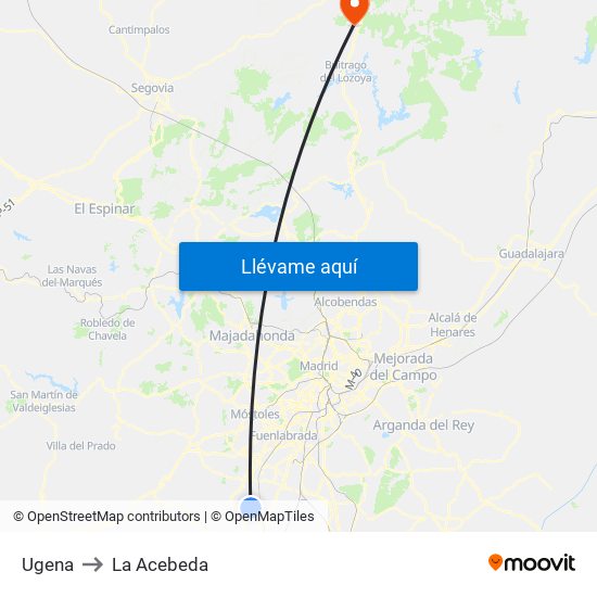 Ugena to La Acebeda map