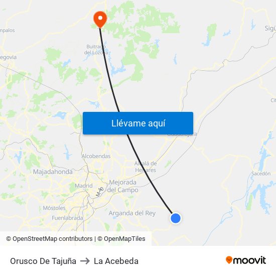 Orusco De Tajuña to La Acebeda map