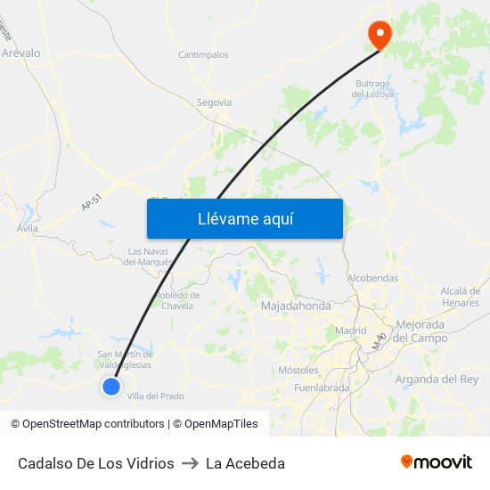 Cadalso De Los Vidrios to La Acebeda map