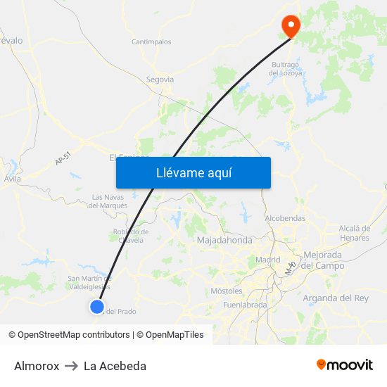 Almorox to La Acebeda map