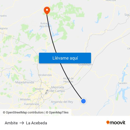Ambite to La Acebeda map