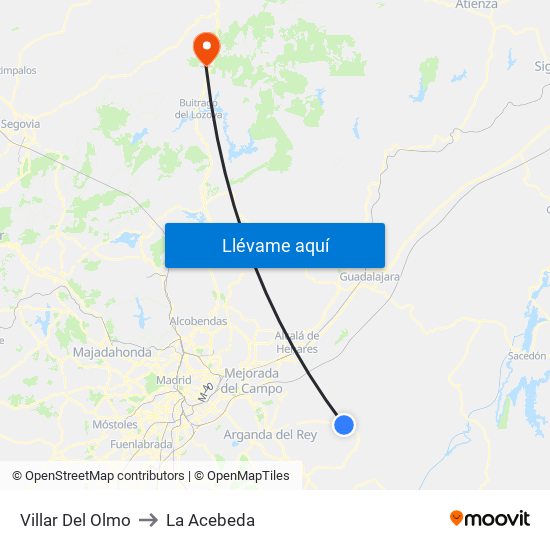 Villar Del Olmo to La Acebeda map