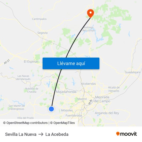 Sevilla La Nueva to La Acebeda map