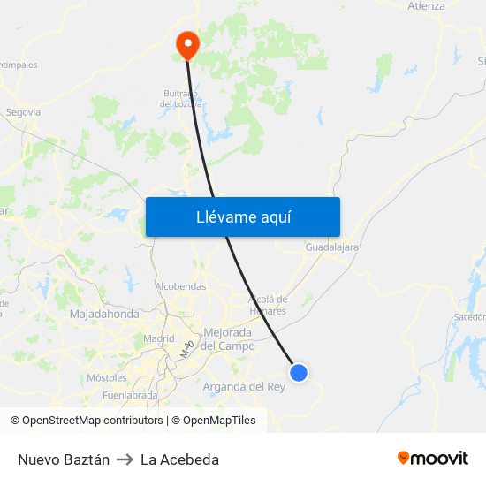 Nuevo Baztán to La Acebeda map