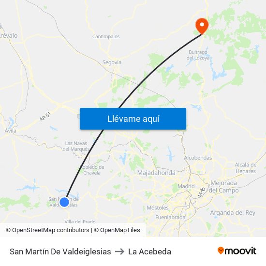 San Martín De Valdeiglesias to La Acebeda map