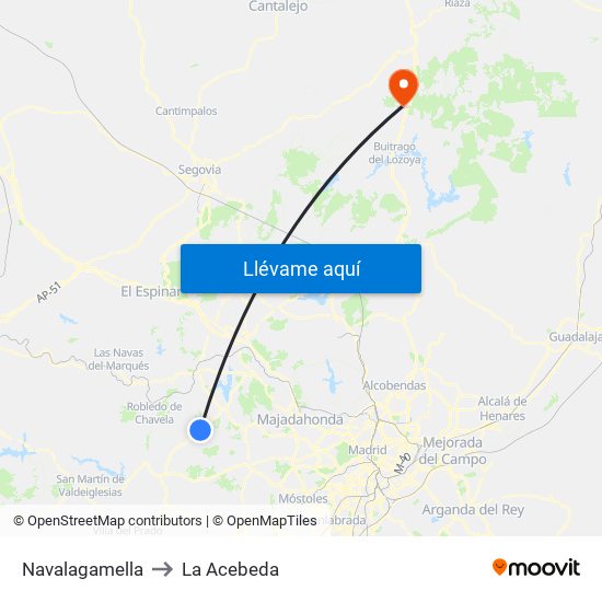 Navalagamella to La Acebeda map