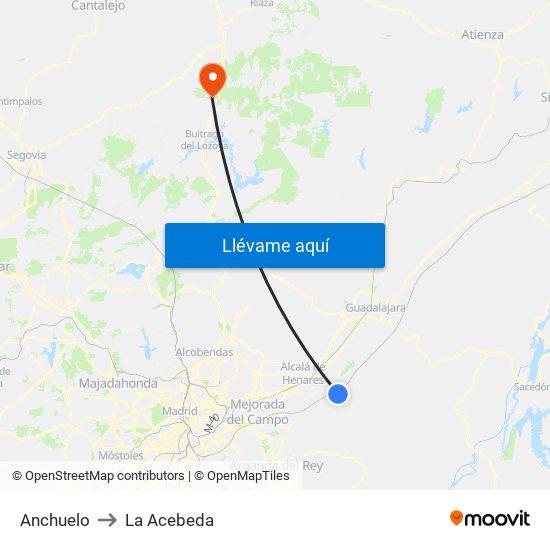 Anchuelo to La Acebeda map