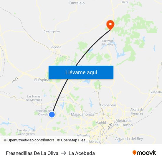 Fresnedillas De La Oliva to La Acebeda map